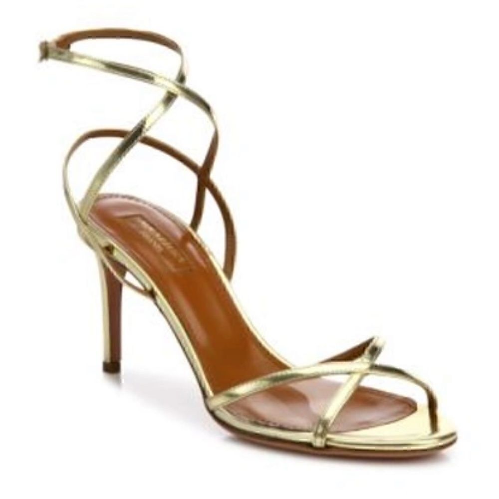 Aquazzura Gold Leila Ankle Strap Sandal Heels 8.5 / 38.5